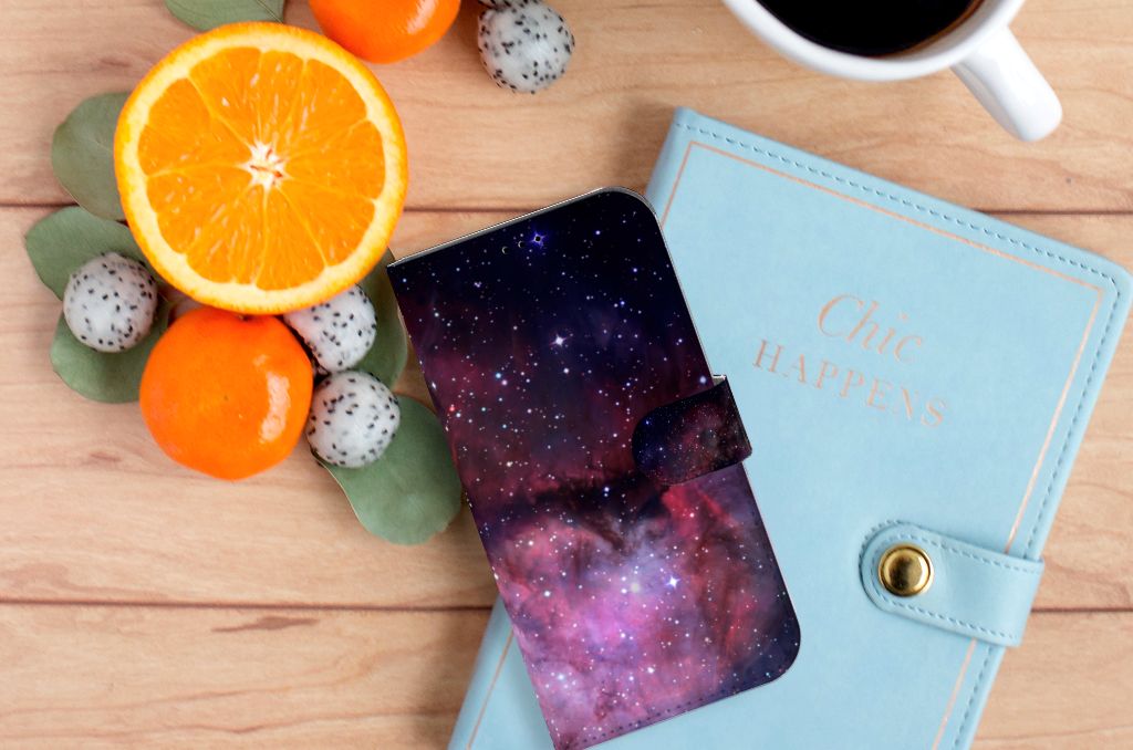Book Case voor iPhone 14 Plus Galaxy met sterren en melkwegprint, perfect voor ruimtefans! đ