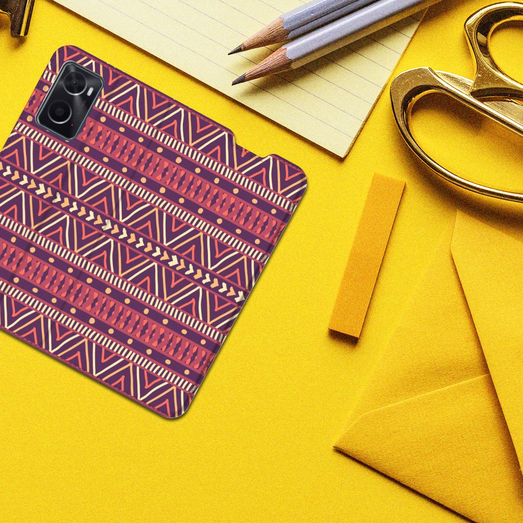 OPPO A96 | A76 Hoesje met Magneet Aztec Paars - B2C Telecom