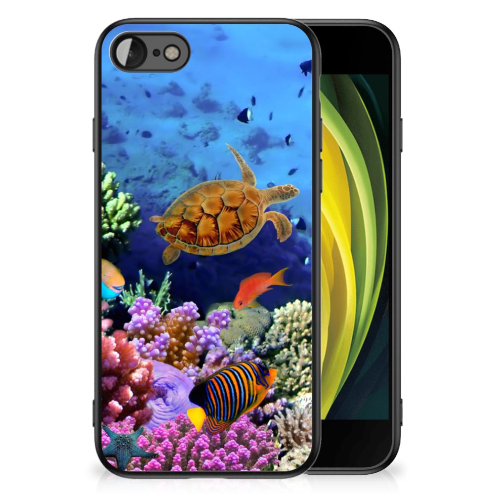 iPhone SE 2022 | SE 2020 | 7/8 Dierenprint Telefoonhoesje Vissen met kleurrijke zeedieren en koraal design.