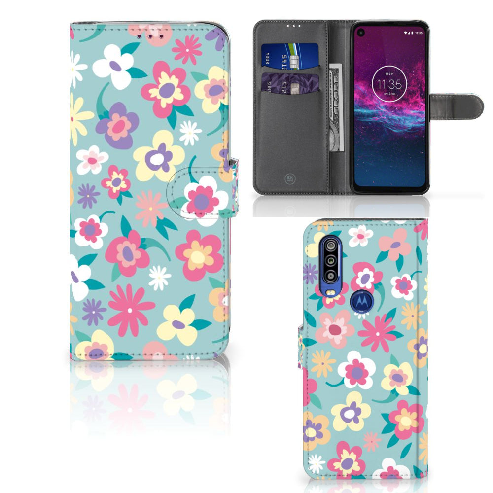 Motorola One Action Hoesje Flower Power