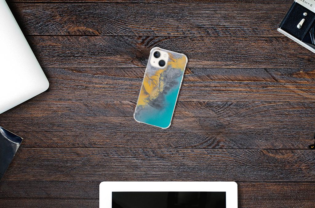iPhone 13 Anti-Shock Hoesje Marble Blue Gold B2C Telecom