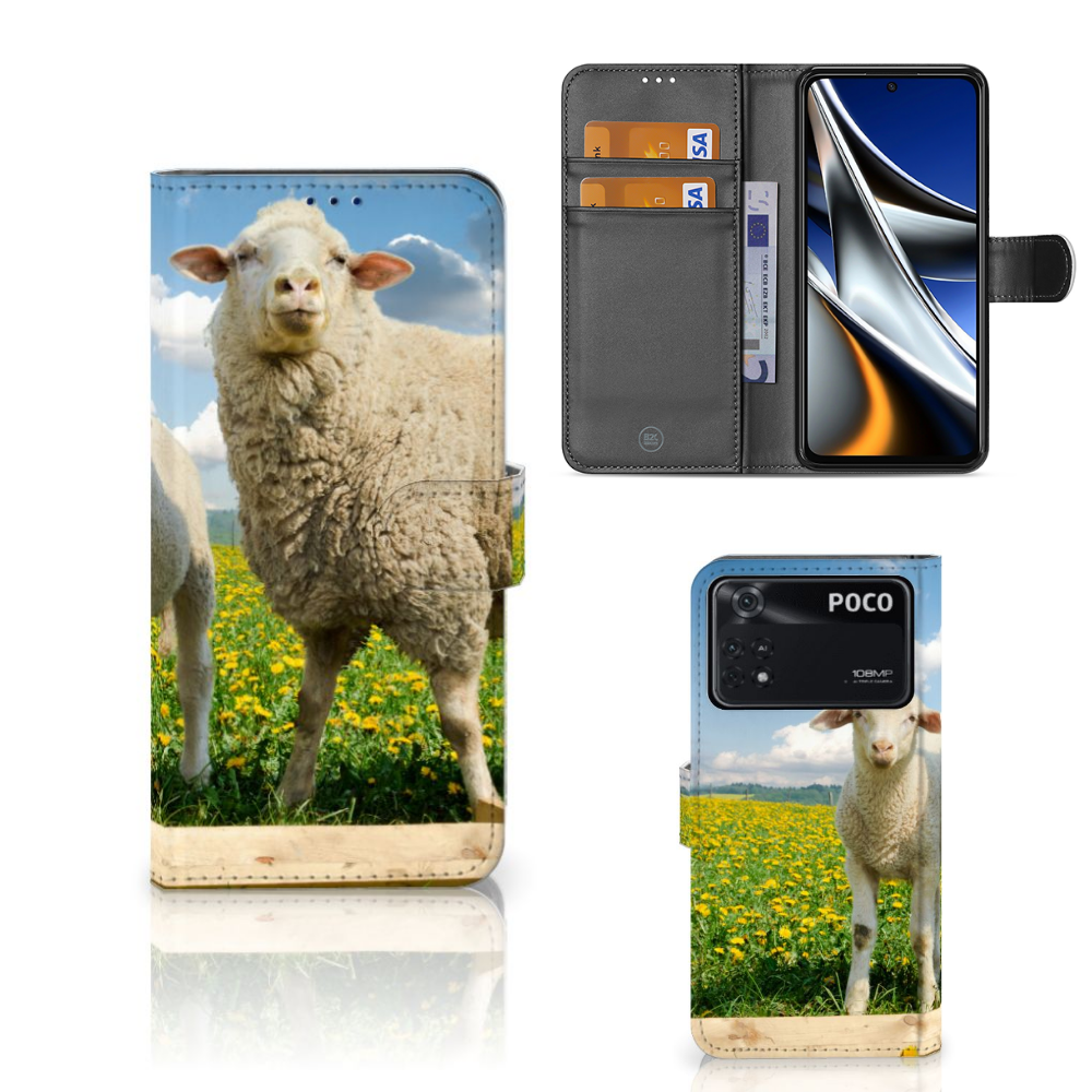 Xiaomi Poco X4 Pro 5G Telefoonhoesje met Pasjes Schaap en Lammetje