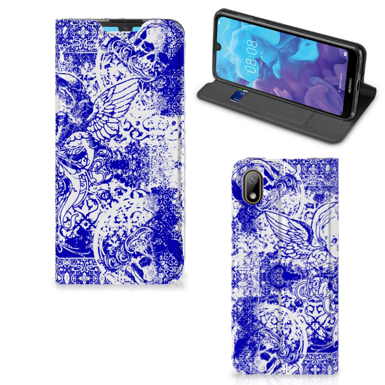 Mobiel BookCase Huawei Y5 (2019) Angel Skull Blauw - B2C Telecom