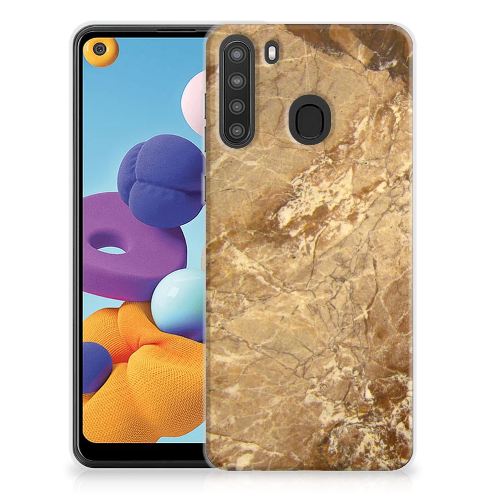 Samsung Galaxy A21 TPU Siliconen Hoesje Marmer Creme B2C Telecom