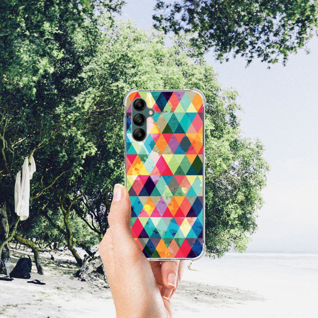 Samsung Galaxy A14 5G/4G Doorzichtige Silicone Hoesje Geruit in kleurrijk ontwerp op het strand