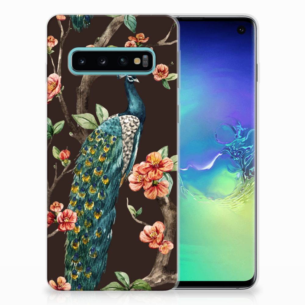 Samsung Galaxy S10 TPU Hoesje Pauw met Bloemen