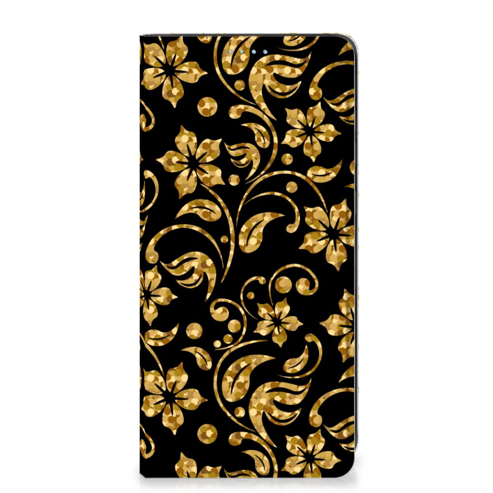 Samsung Galaxy A21s Smart Cover Gouden Bloemen - B2C Telecom