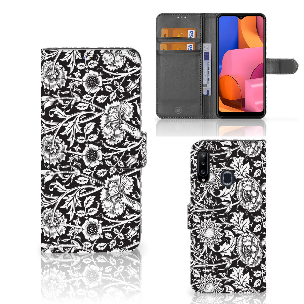 Samsung Galaxy A20s Hoesje Black Flowers