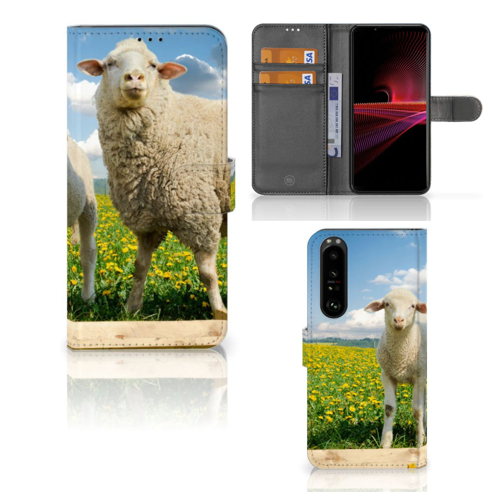 Sony Xperia 1 III Telefoonhoesje met Pasjes Schaap en Lammetje