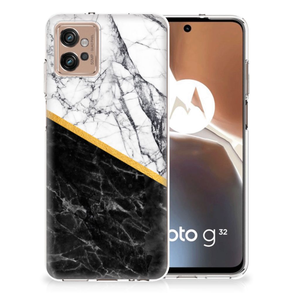 Motorola Moto G32 TPU Siliconen Hoesje Marmer Wit Zwart - Origineel Cadeau Man B2C Telecom