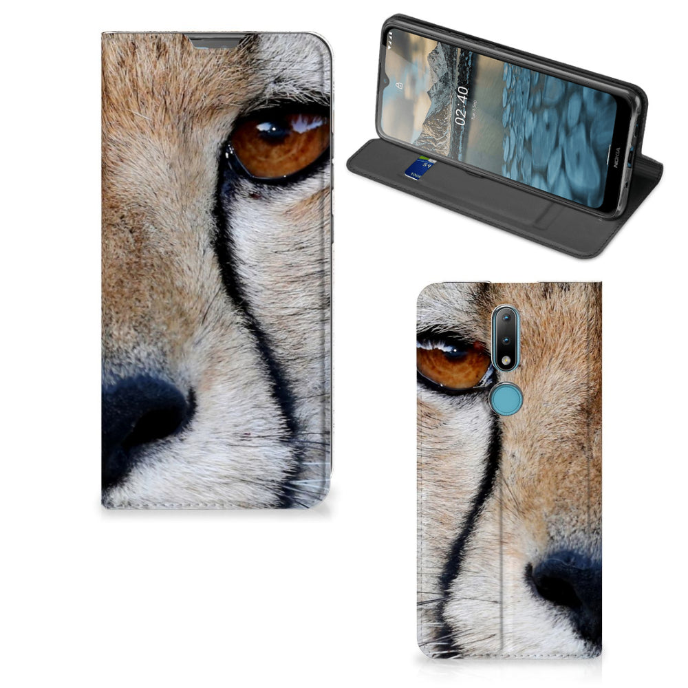Nokia 2.4 Hoesje maken Cheetah met close-up van een cheetah, stijlvolle stand case met unieke uitstraling.