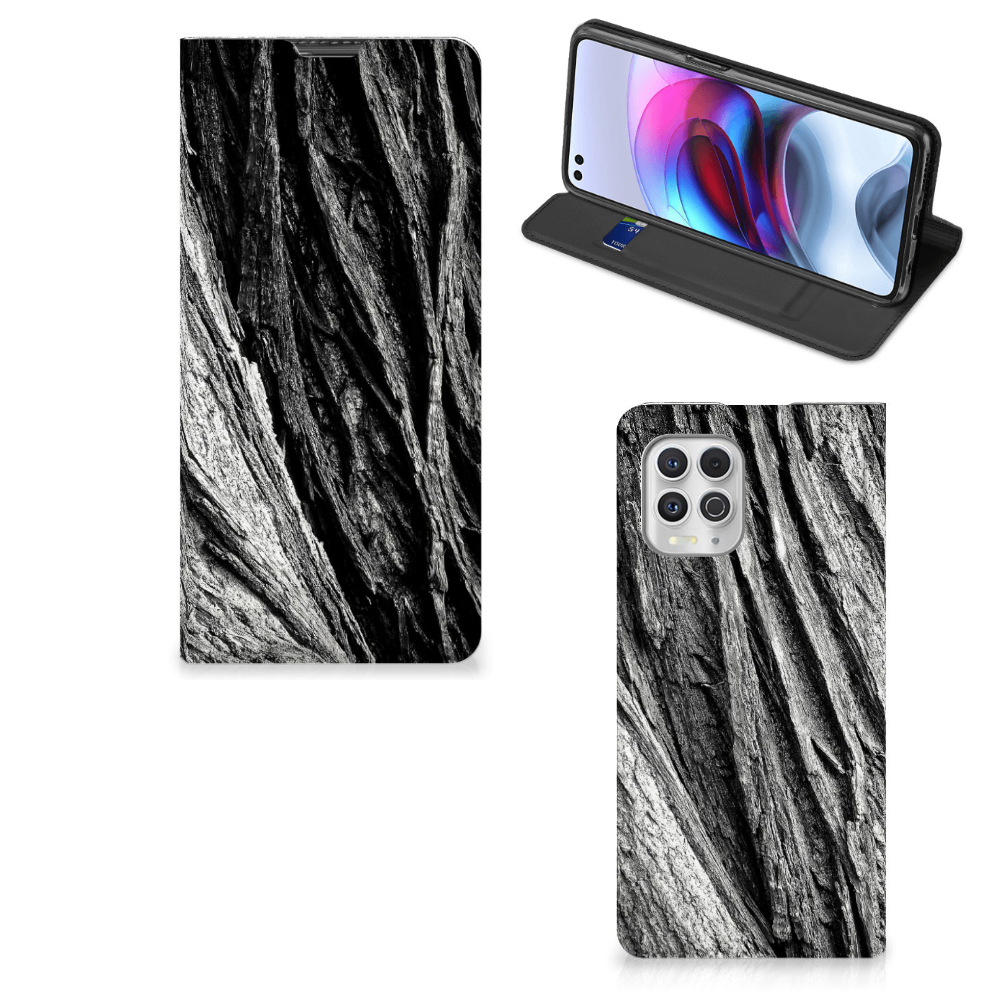 Book Wallet Case Motorola Moto G100 Boomschors Grijs - B2C Telecom
