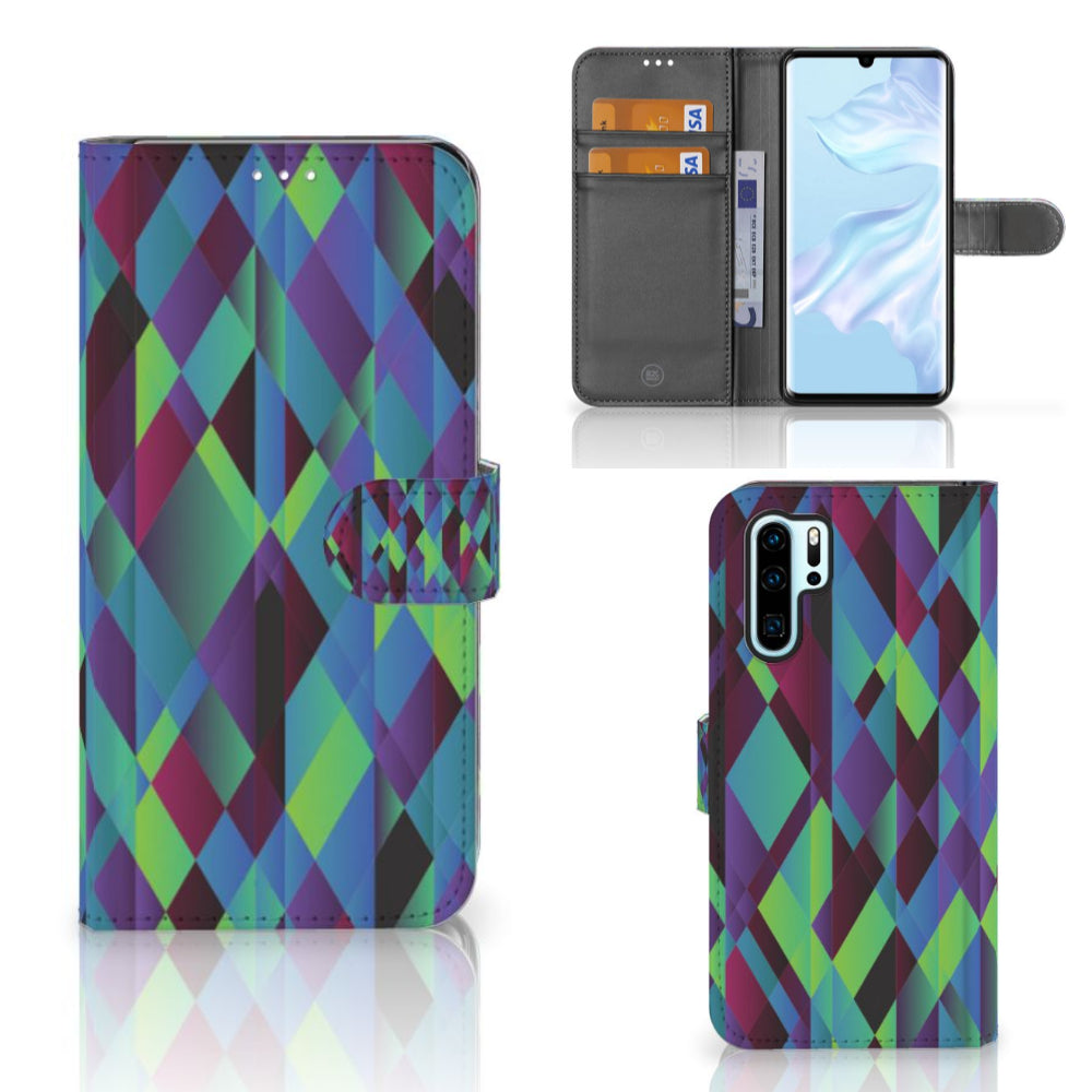 Huawei P30 Pro Book Case Abstract Green Blue