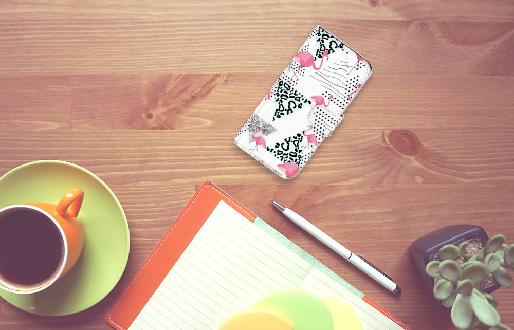 Samsung Galaxy A20e Telefoonhoesje met Pasjes Flamingo Triangle