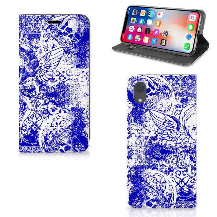 Mobiel BookCase Apple iPhone Xr Angel Skull Blauw