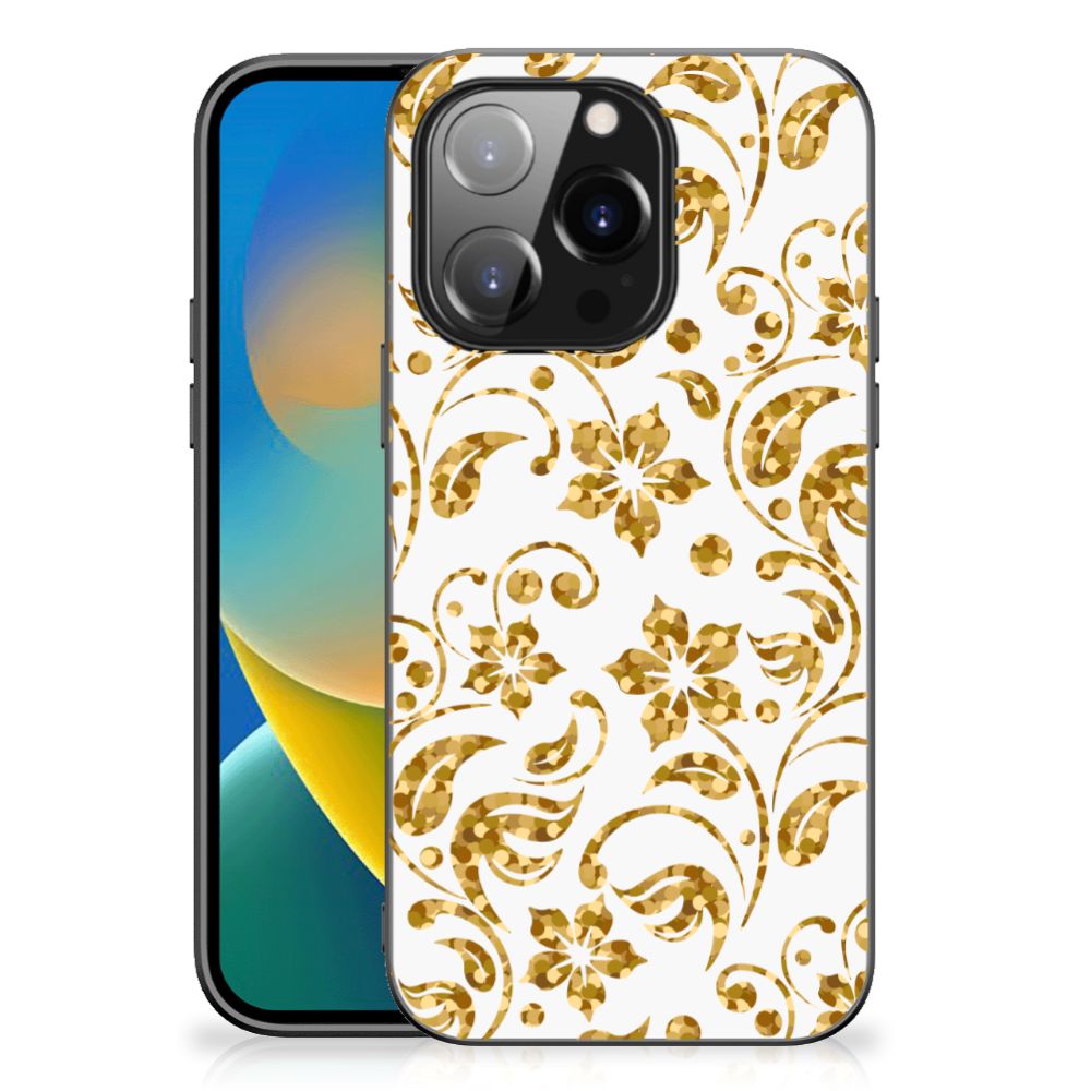 iPhone 14 Pro Bloemen Hoesje Gouden Bloemen B2C Telecom
