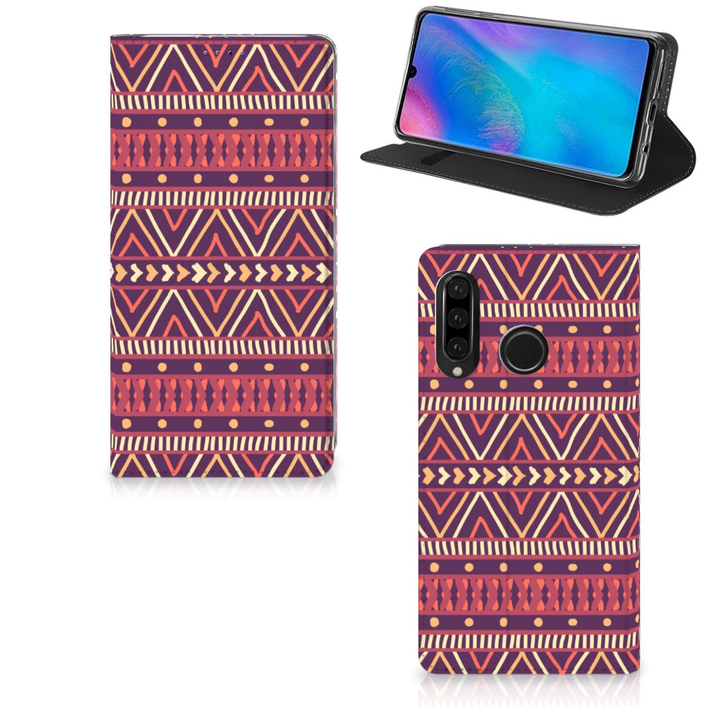 Huawei P30 Lite New Edition Hoesje met Magneet Aztec Paars