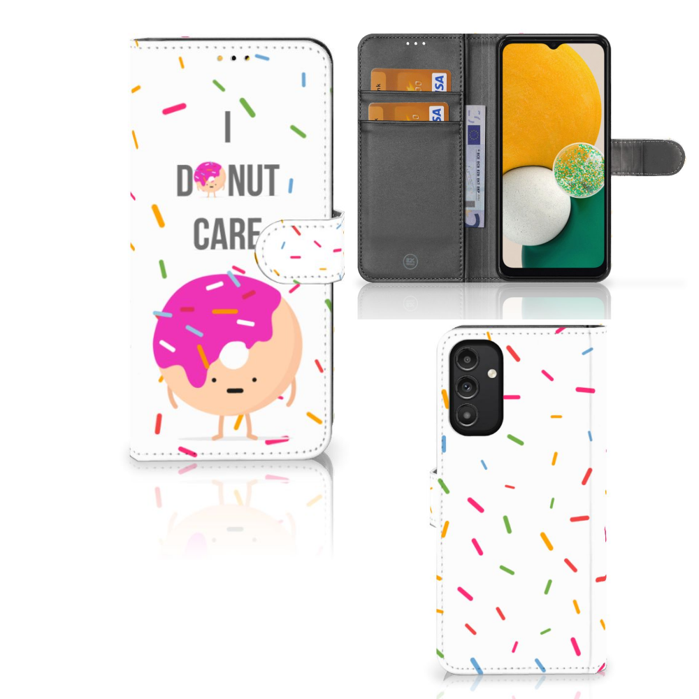 Samsung Galaxy A14 5G Book Cover Donut Roze met kleurrijke donut en tekst 'I DONUT CARE'