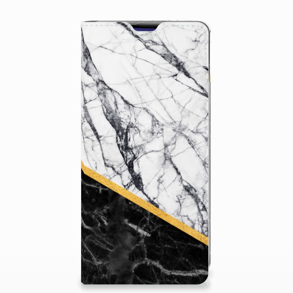 Samsung Galaxy S10 Plus Standcase Marmer Wit Zwart - Origineel Cadeau Man