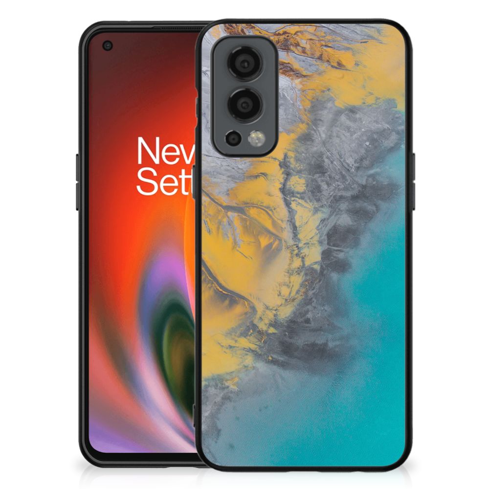 OnePlus Nord 2 Marmeren Print Telefoonhoesje Marble Blue Gold