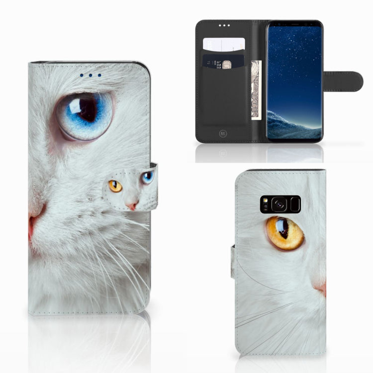 Samsung Galaxy S8 Telefoonhoesje met Pasjes Witte Kat