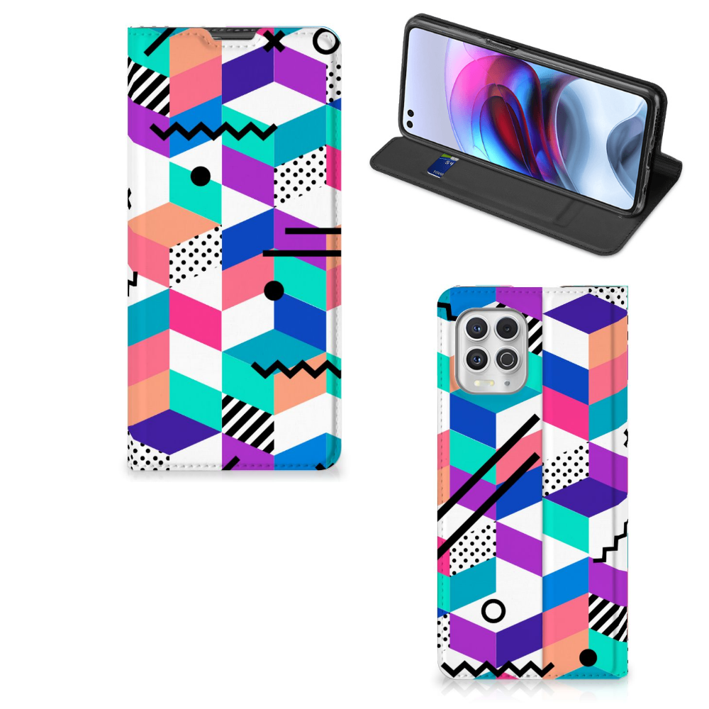 Motorola Moto G100 Stand Case Blokken Kleurrijk - B2C Telecom