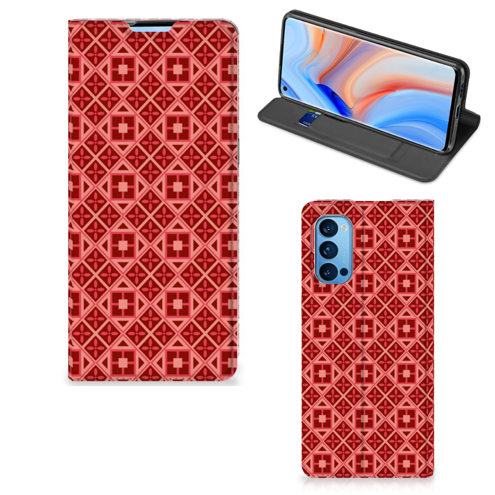 OPPO Reno4 Pro 5G Hoesje met Magneet Batik Rood - B2C Telecom