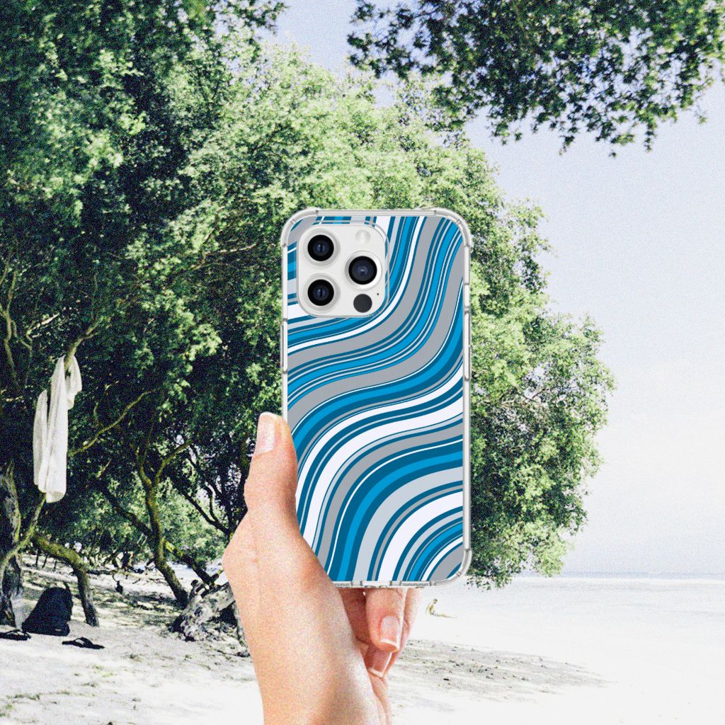 iPhone 13 Pro Max Doorzichtige Silicone Hoesje Waves Blue met een mooi blauw golfdesign âī¸