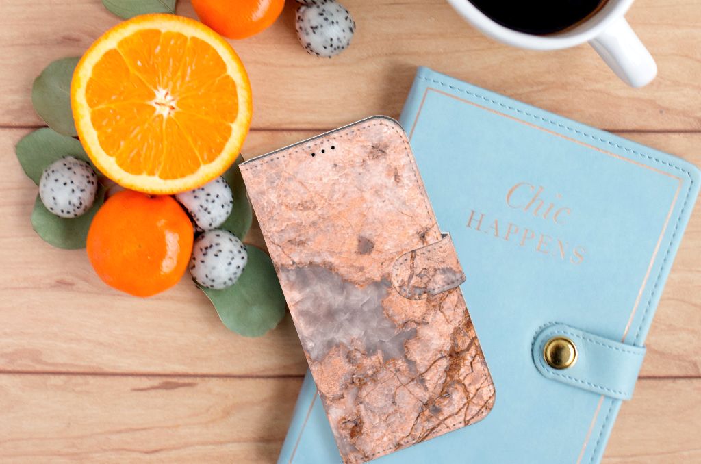 iPhone 14 Plus Bookcase Marmer Oranje