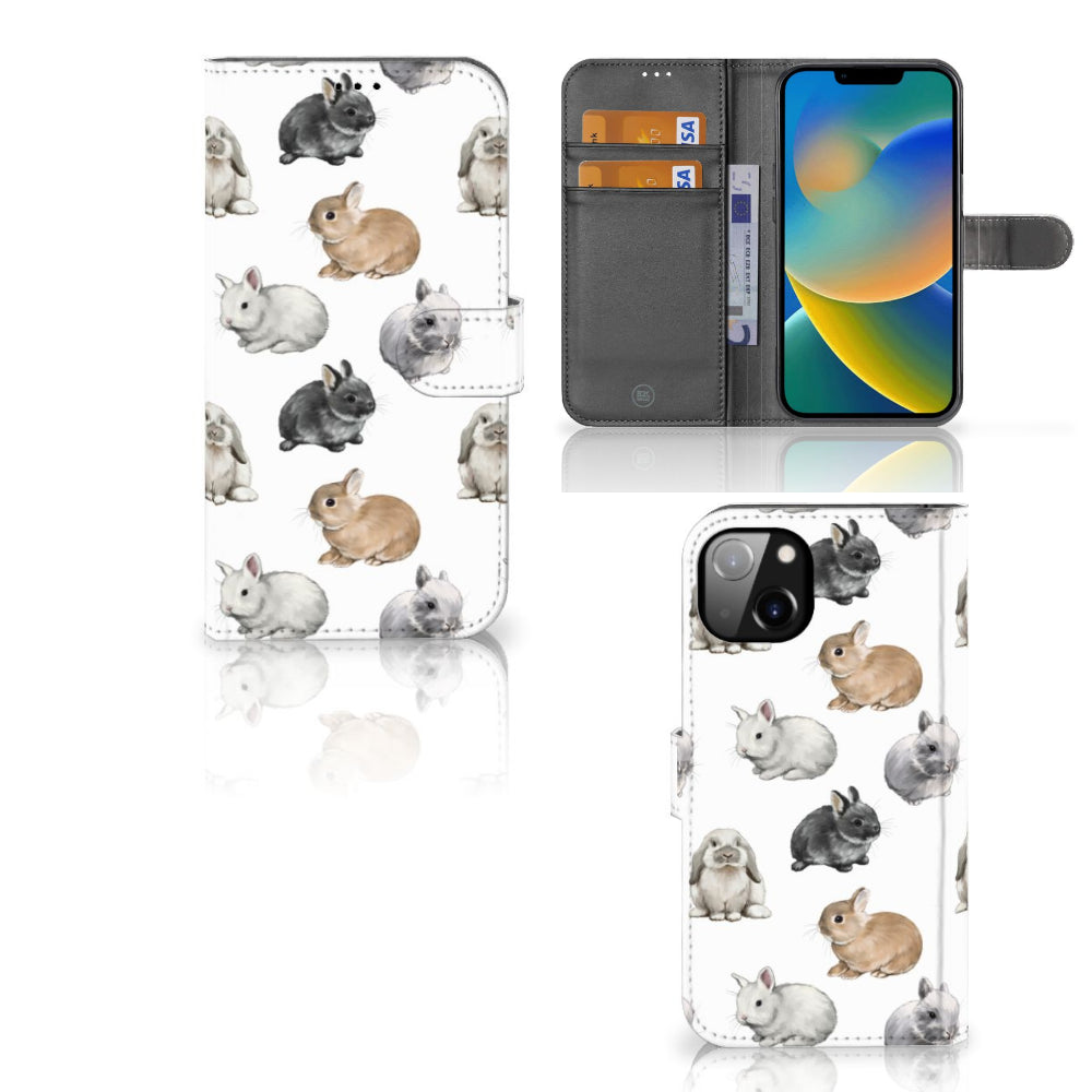 Telefoonhoesje met Pasjes voor iPhone 14 Plus Konijntjes