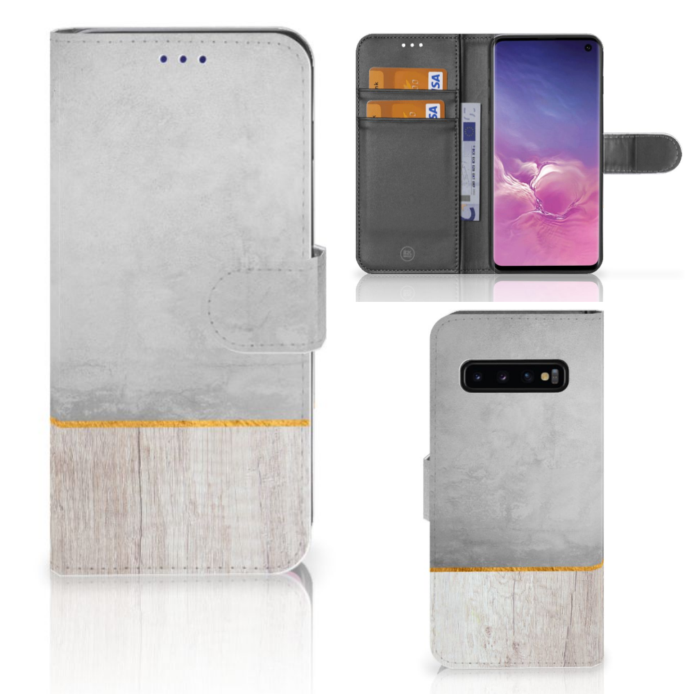 Samsung Galaxy S10 Book Style Case Wood Concrete