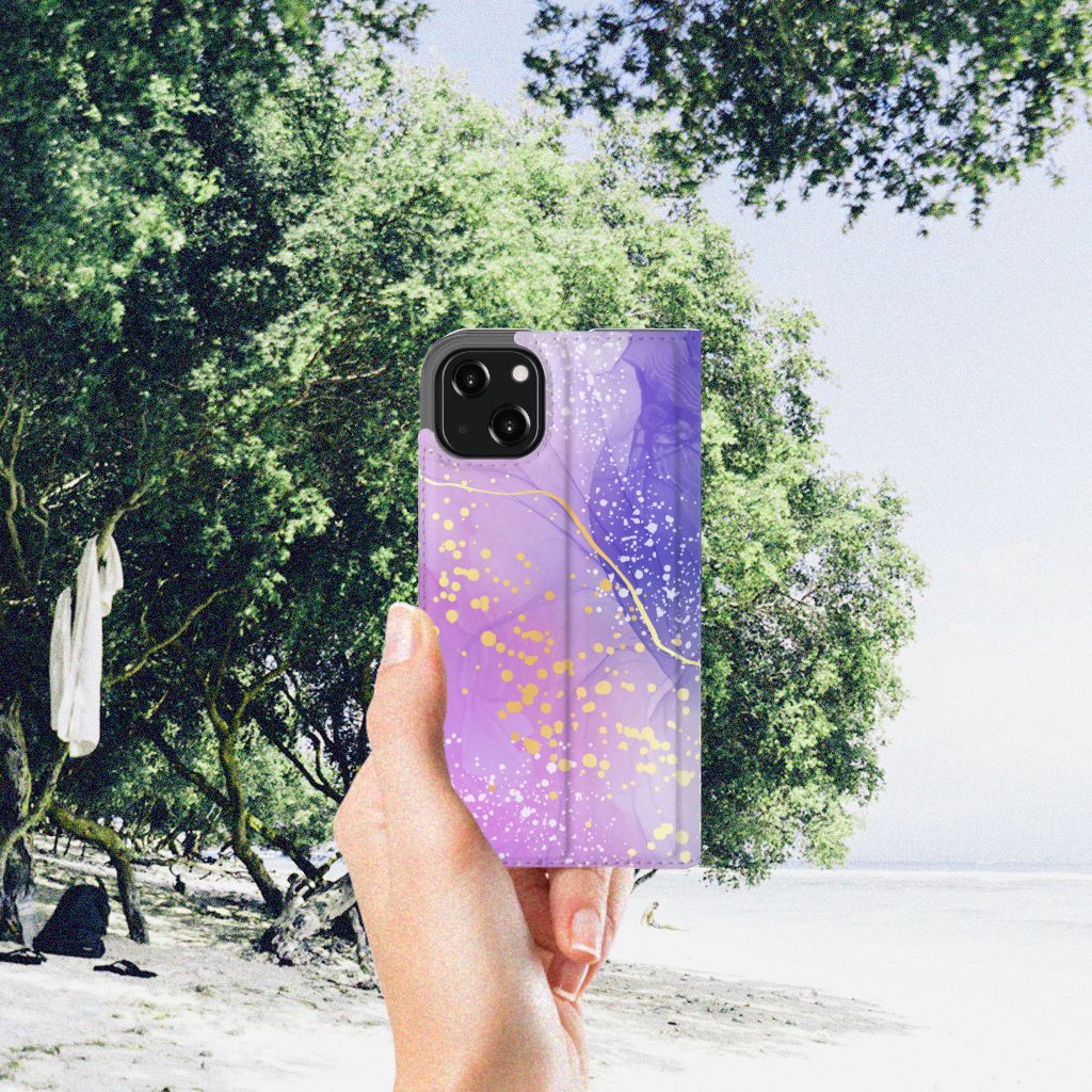 Bookcase voor iPhone 13 Watercolor Paars