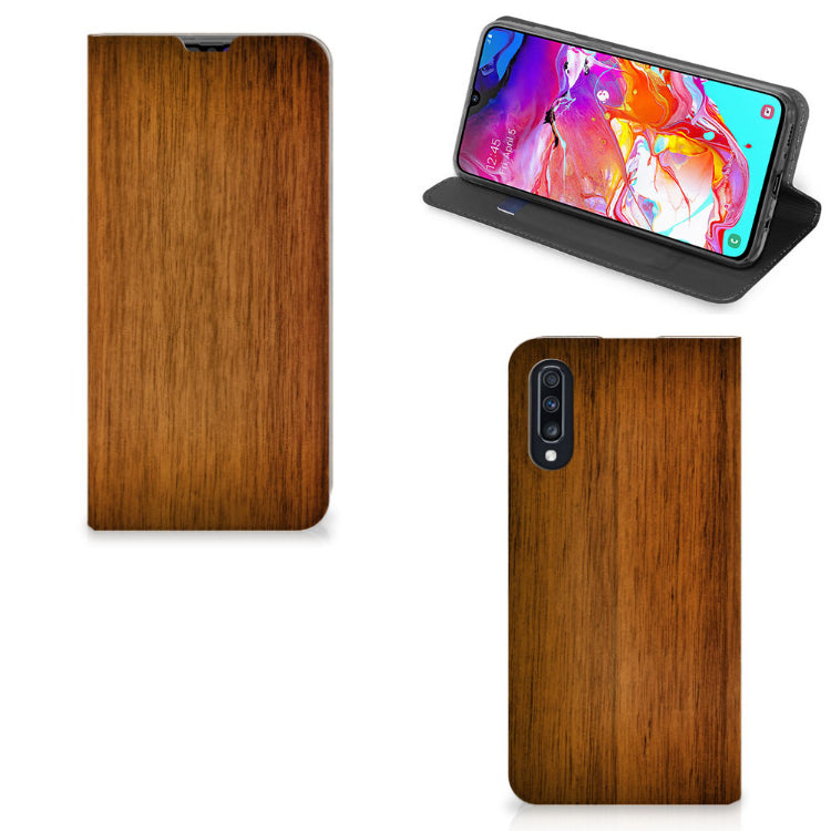 Samsung Galaxy A70 Book Wallet Case Donker Hout