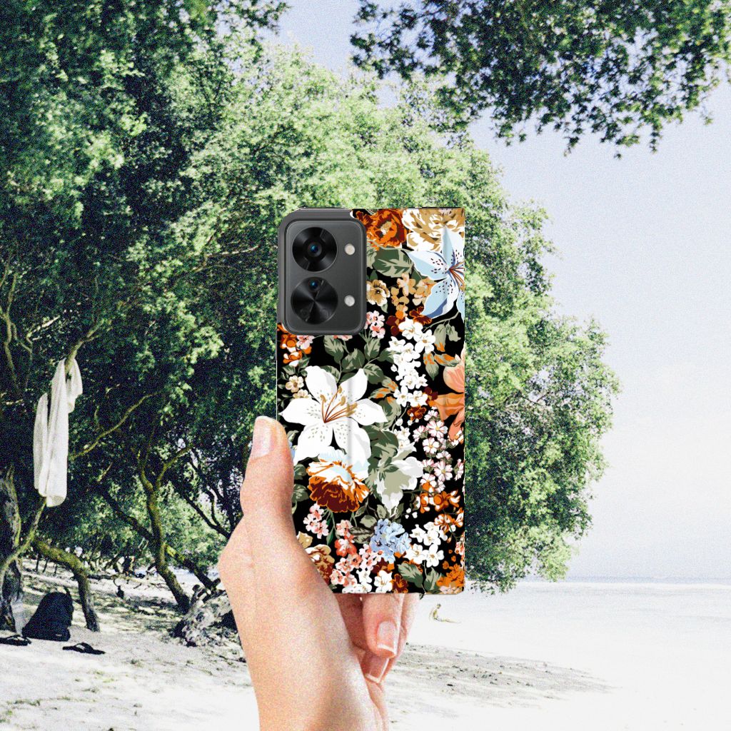Smart Cover voor OnePlus Nord 2T Dark Flowers - B2C Telecom