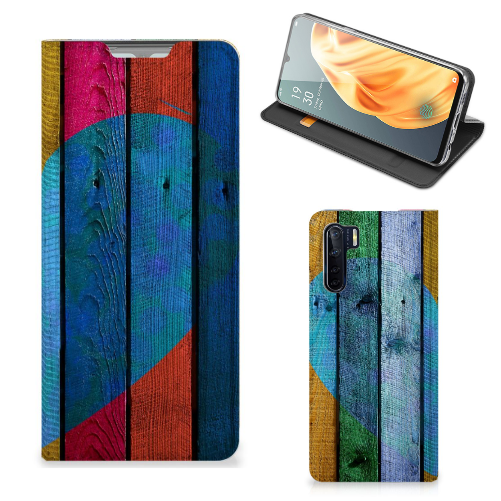 OPPO Reno3 | A91 Book Wallet Case Wood Heart - Cadeau voor je Vriend - B2C Telecom