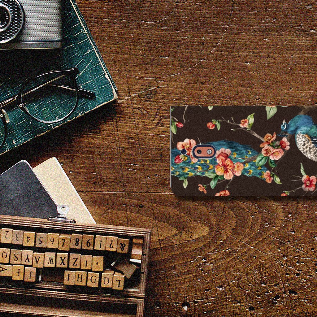 Nokia 2.1 2018 Hoesje maken Pauw met Bloemen