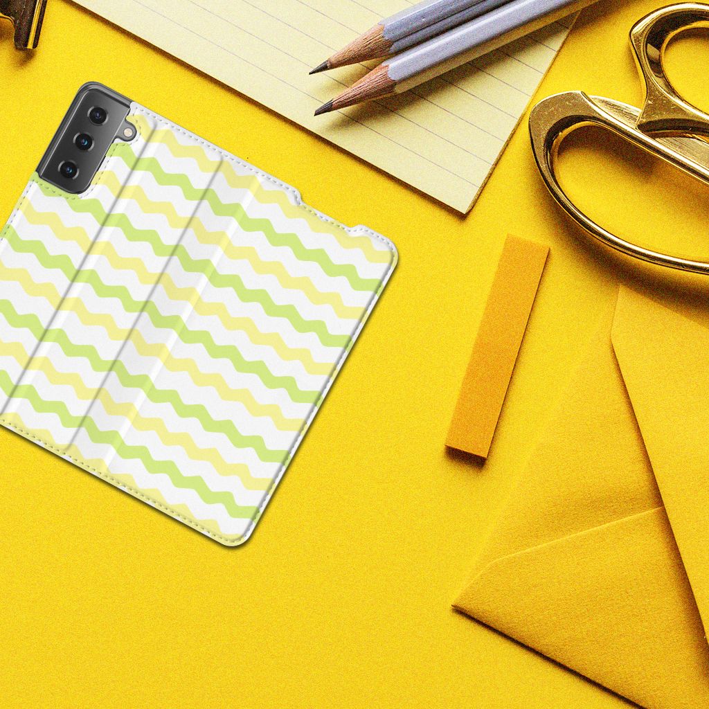Samsung Galaxy S21 Hoesje met Magneet Waves Yellow - B2C Telecom
