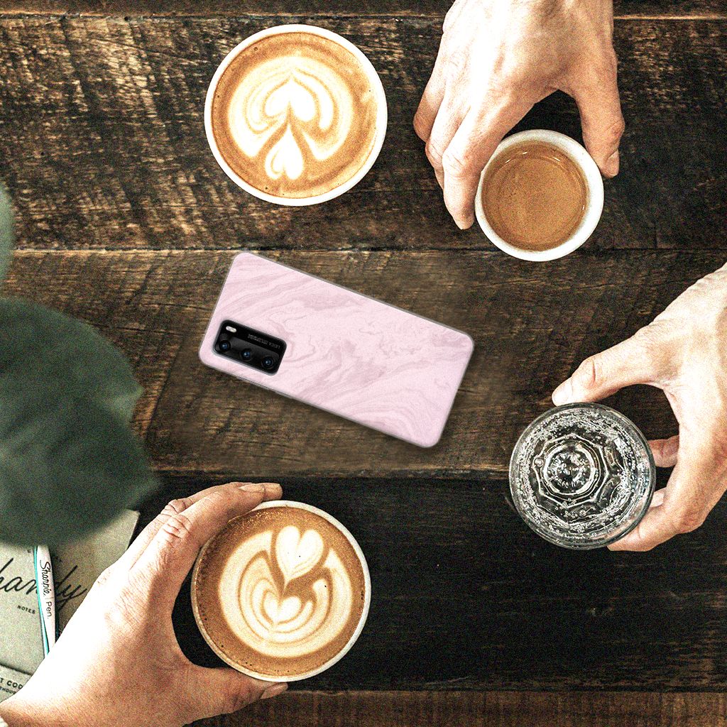 Huawei P40 TPU Siliconen Hoesje Marble Pink B2C Telecom