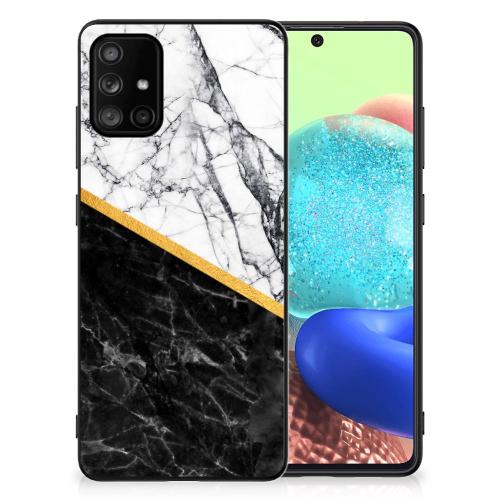 Samsung Galaxy A71 Marmeren Print Telefoonhoesje Marmer Wit Zwart - Origineel Cadeau Man