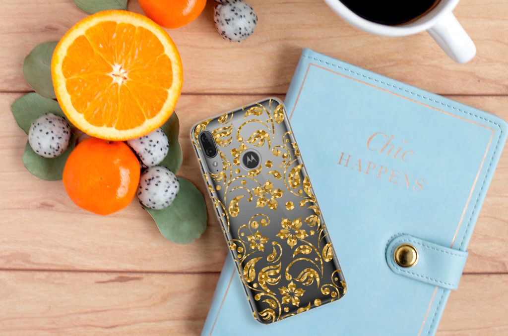 Motorola Moto E6 Plus TPU Case Gouden Bloemen