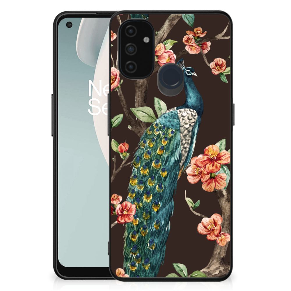 OnePlus Nord N100 Dierenprint Telefoonhoesje Pauw met Bloemen