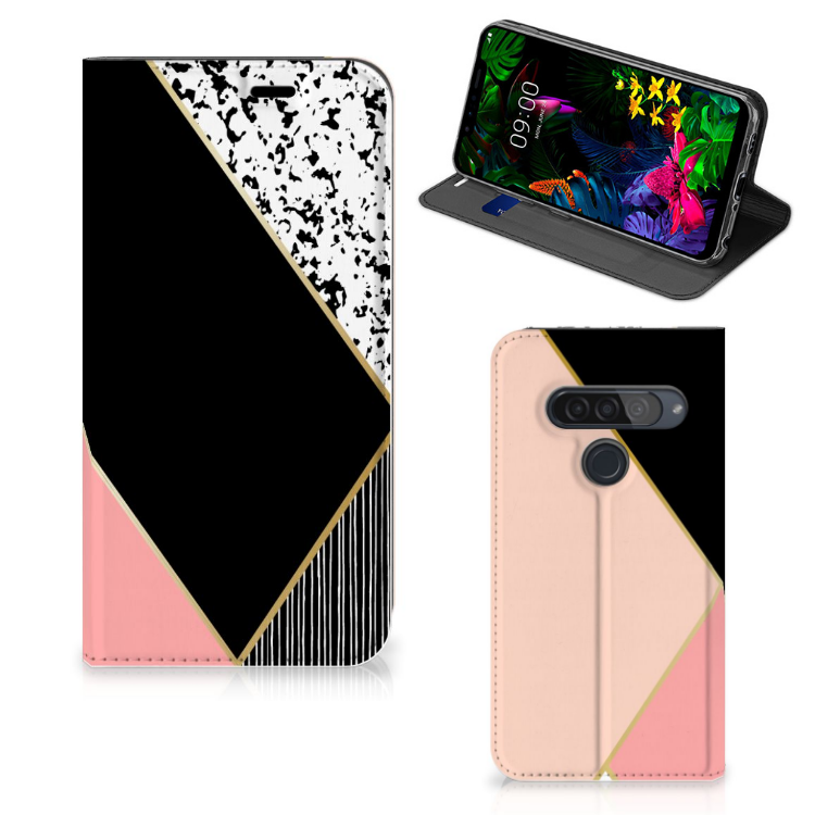 LG G8s Thinq Stand Case Zwart Roze Vormen - B2C Telecom