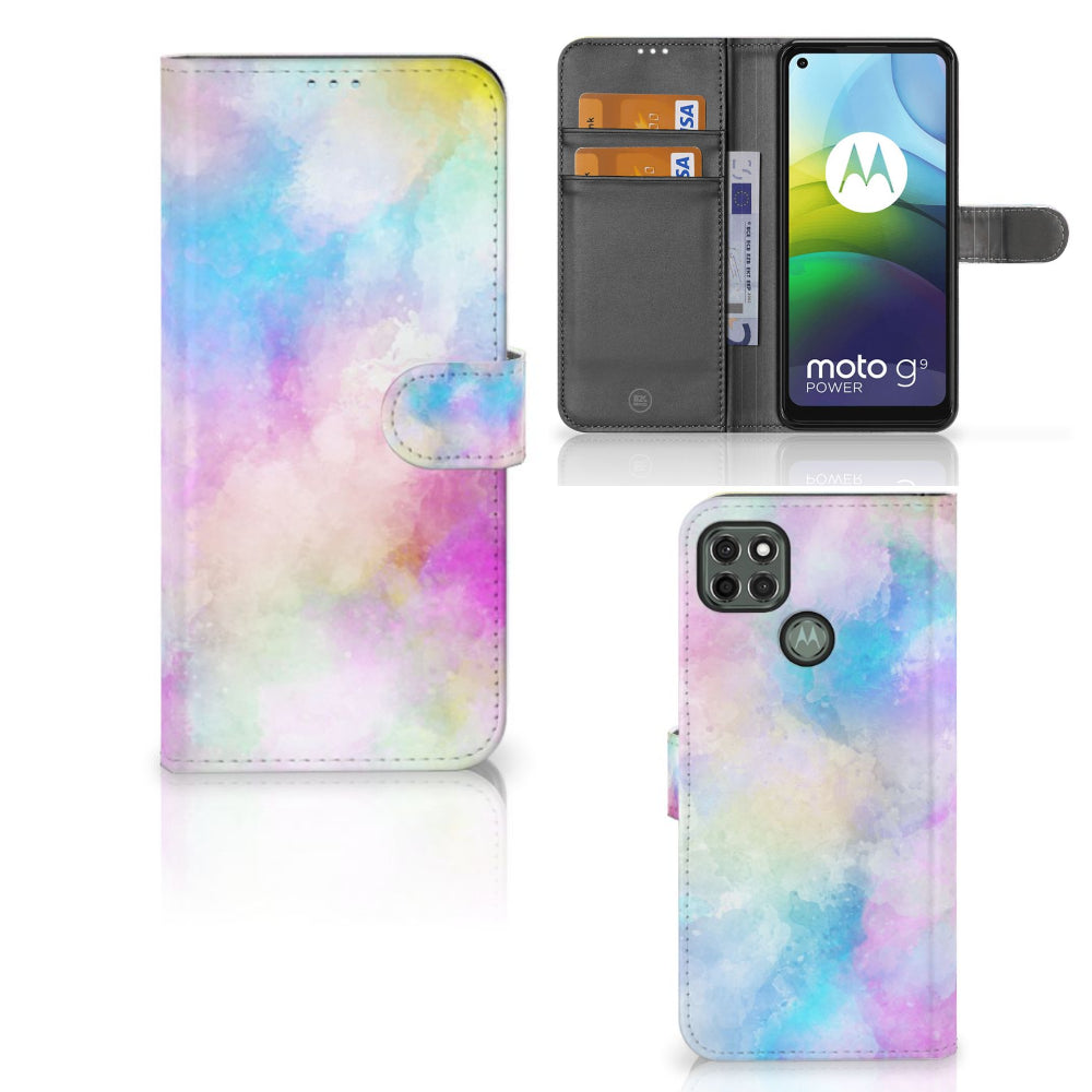 Hoesje Motorola Moto G9 Power Watercolor Light in pastel kleuren met pasjeshouder.