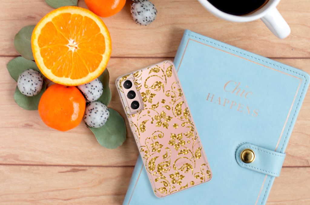 Samsung Galaxy S21 TPU Case Gouden Bloemen B2C Telecom