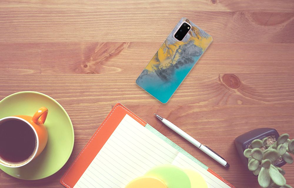 Samsung Galaxy S20 TPU Siliconen Hoesje Marble Blue Gold B2C Telecom