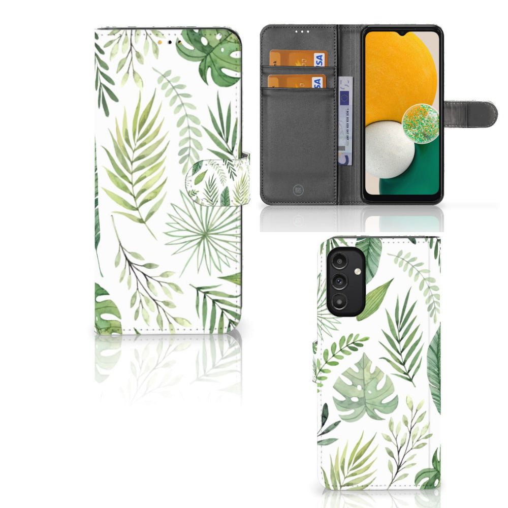 Samsung Galaxy A14 5G Hoesje Leaves met groen bladeren patroon en ruimte voor pasjes