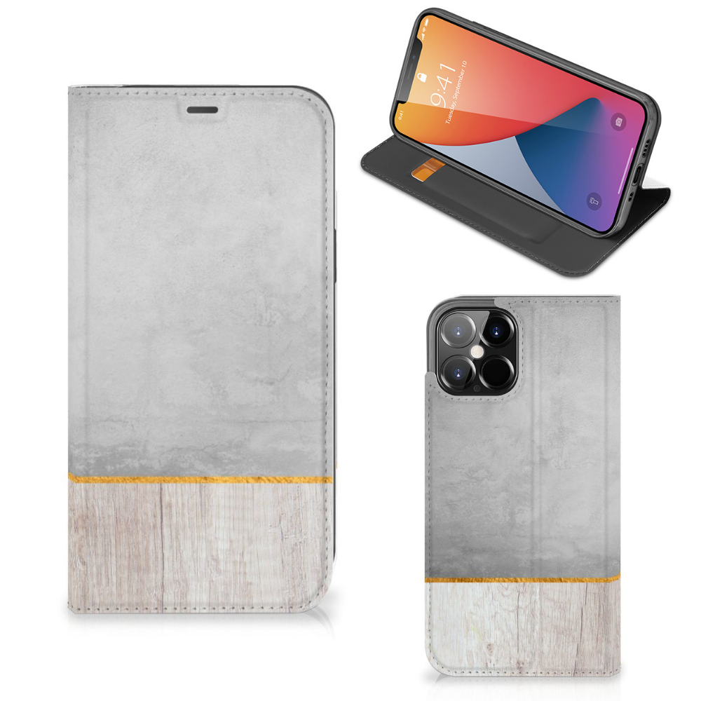 iPhone 12 Pro Max Book Wallet Case Wood Concrete - B2C Telecom