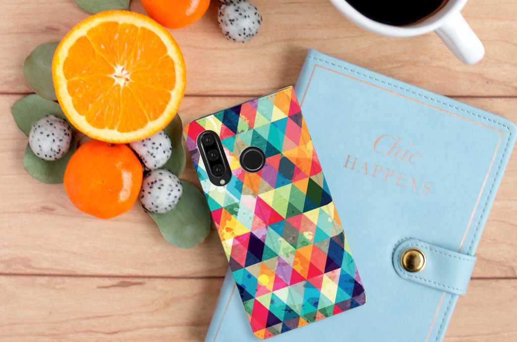 Huawei P30 Lite New Edition Hoesje met Magneet Geruit