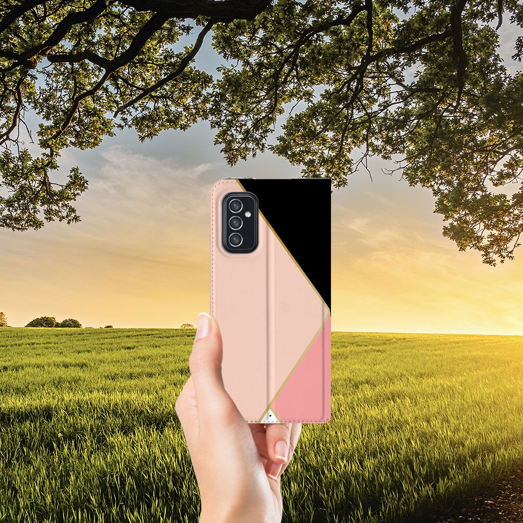 Samsung Galaxy M52 Stand Case Zwart Roze Vormen - B2C Telecom