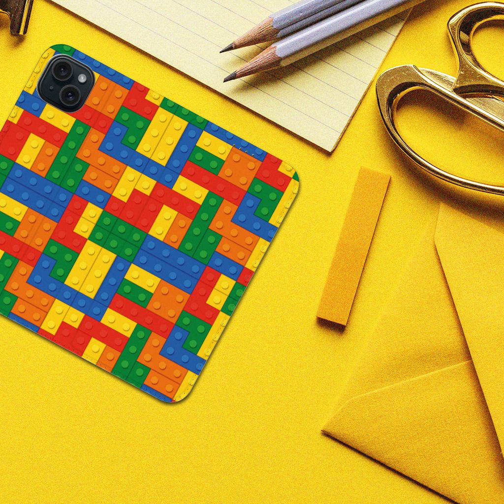 iPhone 15 Plus Hoesje met Magneet Blokken met kleurrijke blokken design, perfect voor Lego-liefhebbers đ§ą.